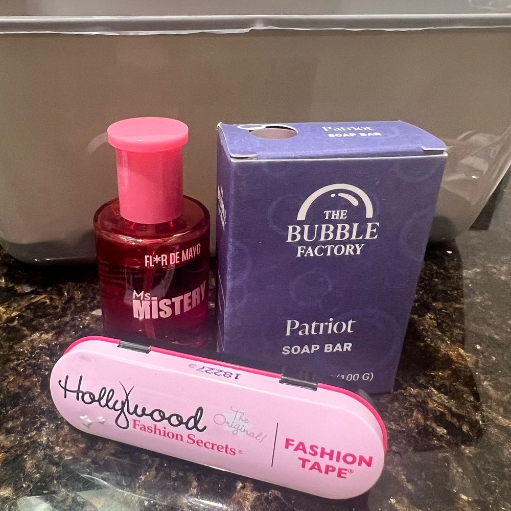 Pink Essentials perfume, body tape and pink soap